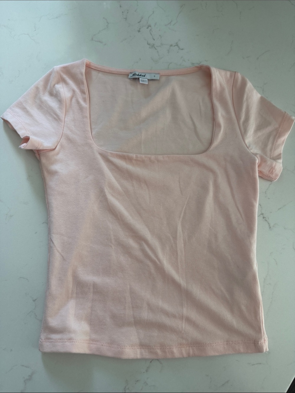 Subdued Pale Pink Square Neck Short Sleeve Tee